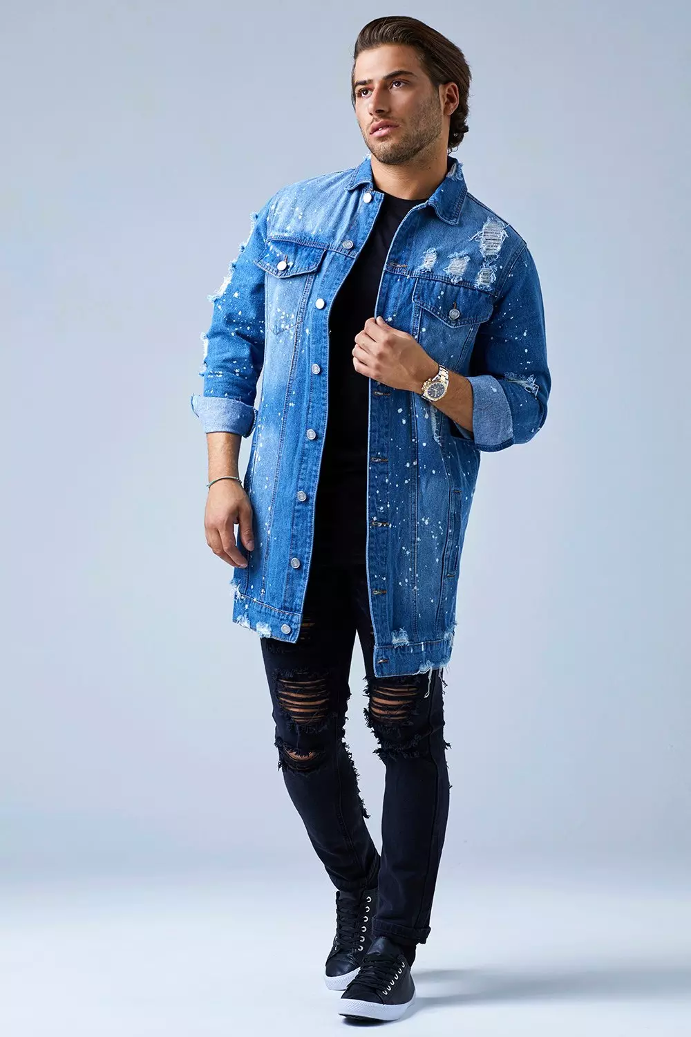 Mens longline shop denim jacket